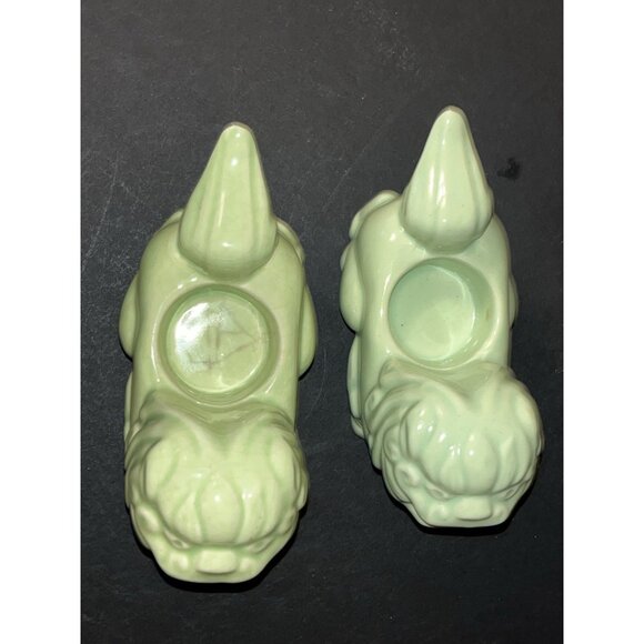 Pair MCM Oriental Foo Dog Tealight Candle Holders Khara Lions Vtg Green Asian - Picture 5 of 10